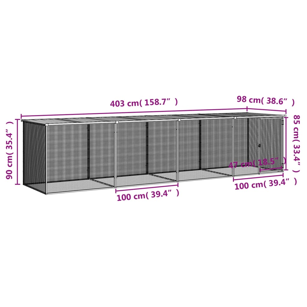 Κοτέτσι - Κλουβί με Στέγη Ανθρακί 403x98x90 εκ. Γαλβαν. Ατσάλι