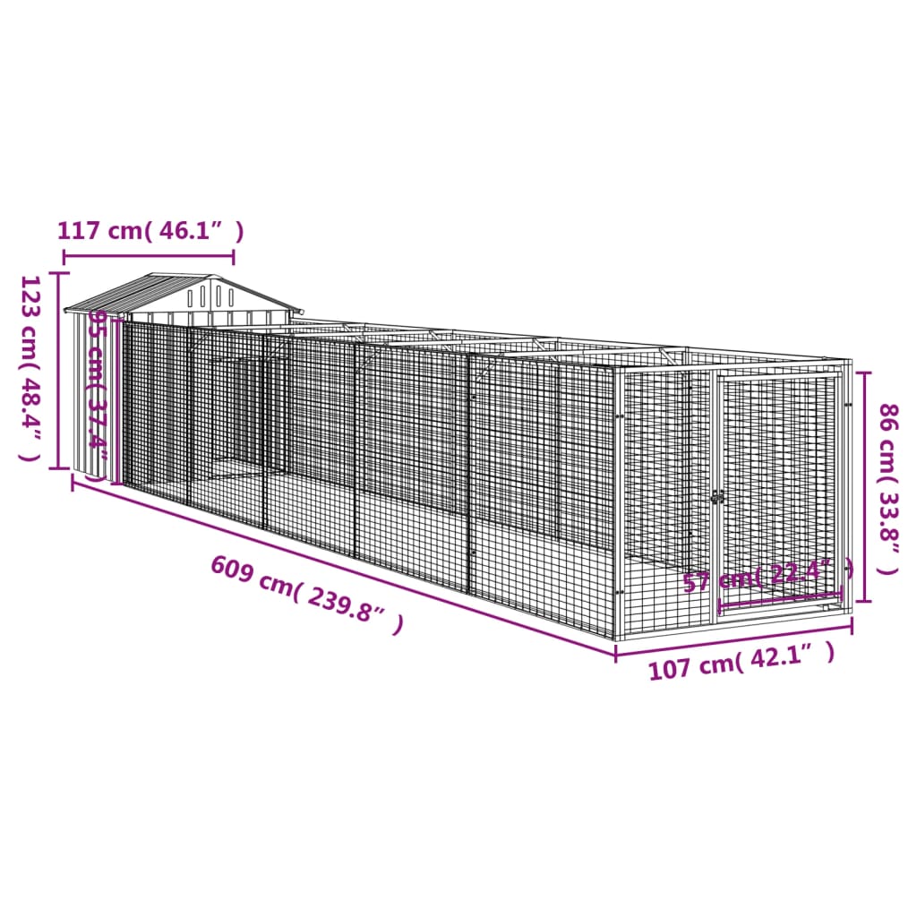 Σπιτάκι Σκύλου με Οροφή Ανθρακί 117x609x123 εκ. Γαλβαν. Χάλυβας