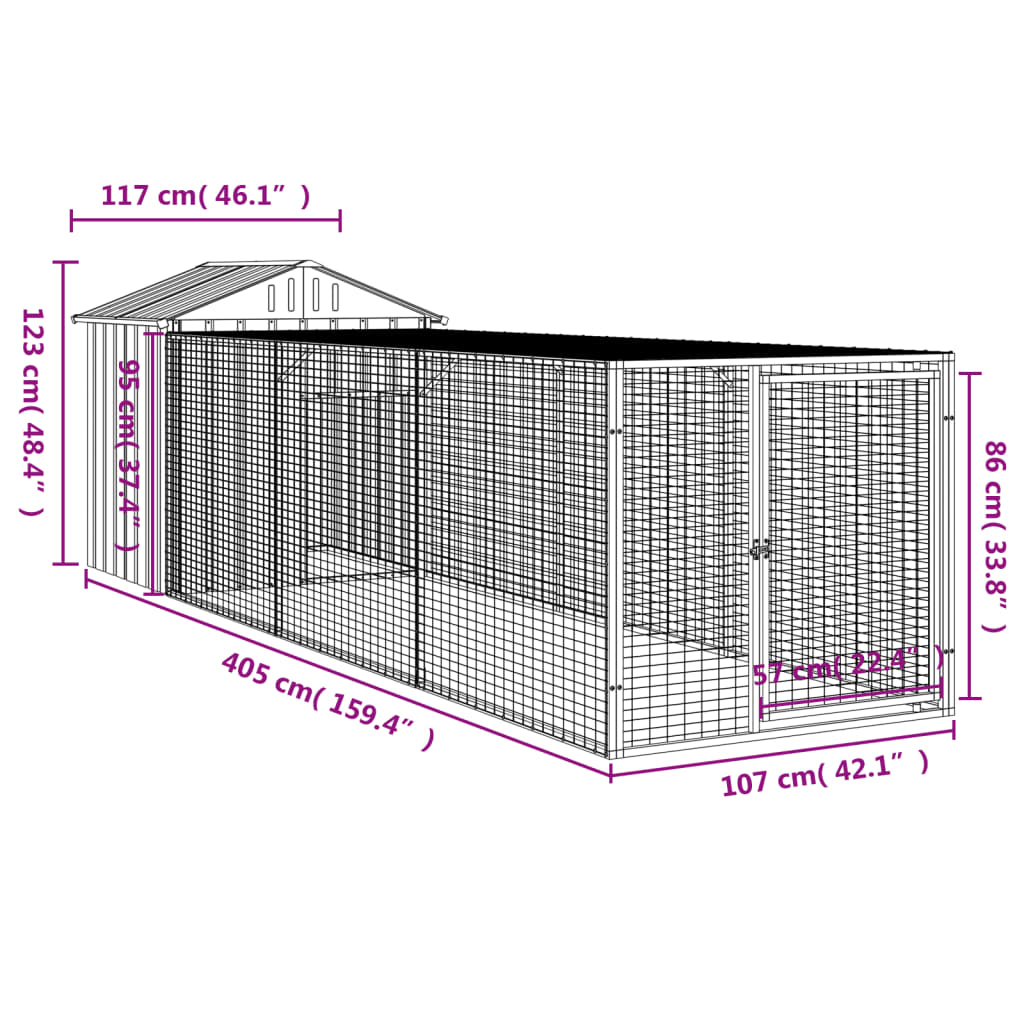 Κλουβί για Κότες με Αυλή Ανθρακί 117x405x123 εκ Γαλβαν. Χάλυβας