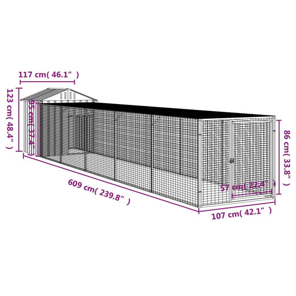 Κοτέτσι με Περίβολο Ανθρακί 117x609x123 εκ. Γαλβαν. Χάλυβας