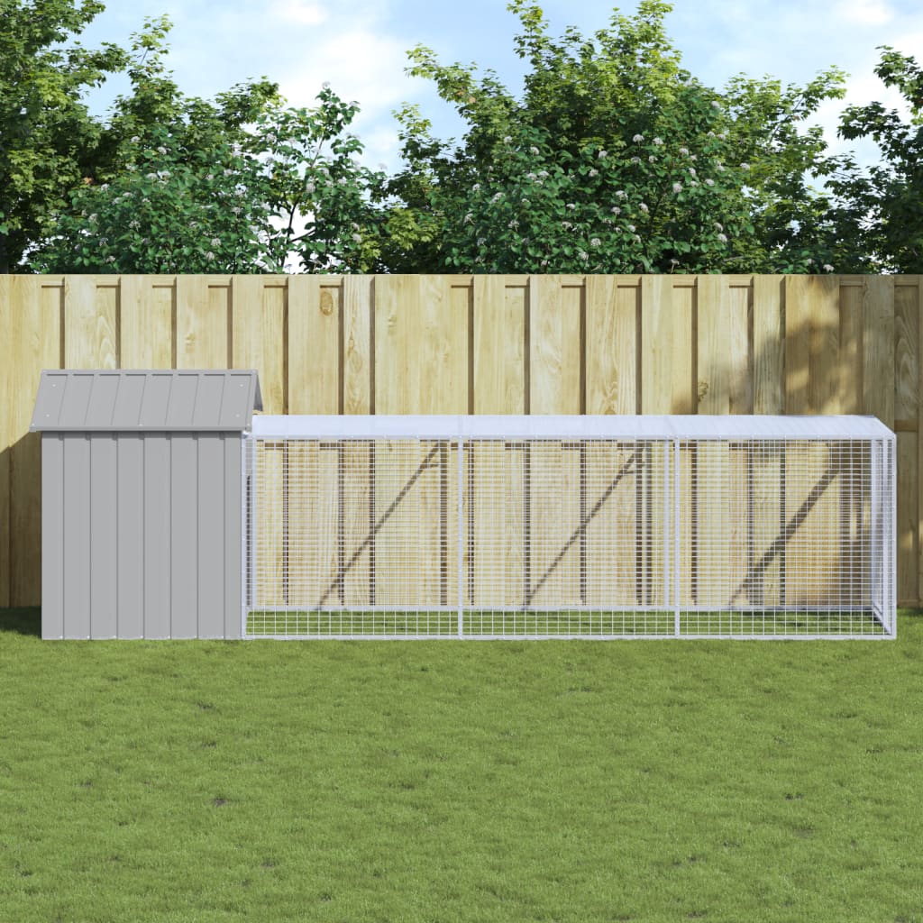 Κλουβί για Κότες με Αυλή Αν. Γκρι 117x405x123 εκ Γαλβαν. Ατσάλι