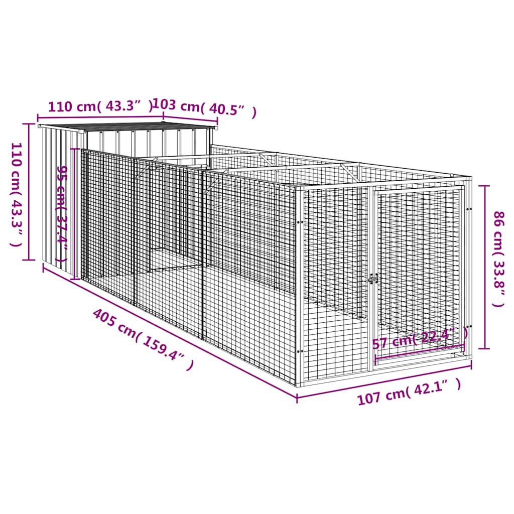 Σπιτάκι Σκύλου με Αυλή Ανθρακί 110x405x110 εκ. Γαλβαν. Χάλυβας