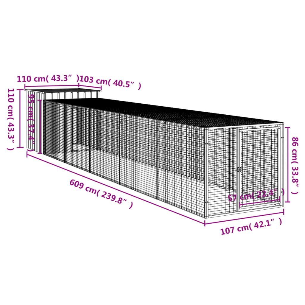 Κοτέτσι με Περίβολο Ανθρακί 110x609x110 εκ. Γαλβαν. Χάλυβας