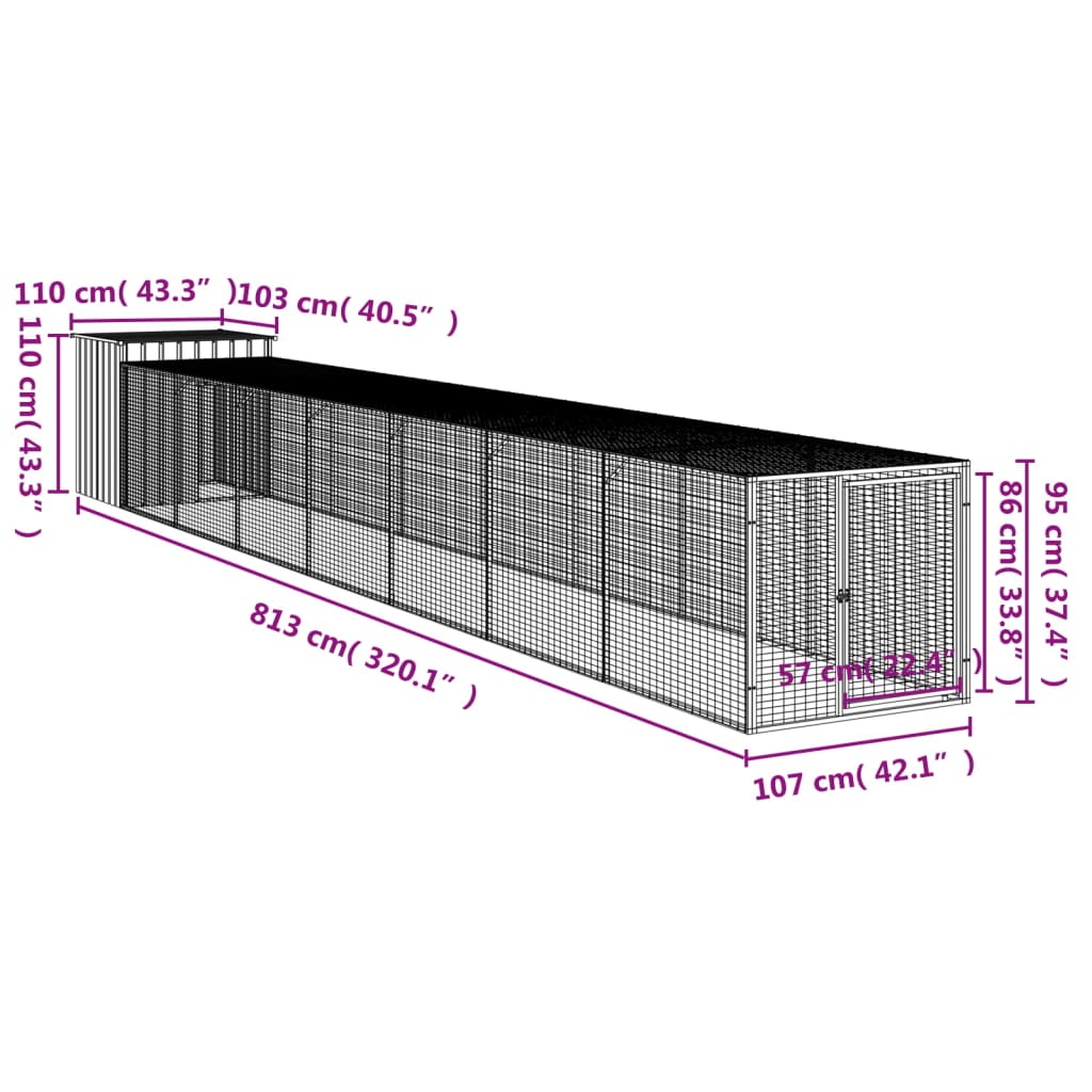 Κοτέτσι με Περίβολο Ανθρακί 110x813x110 εκ. Γαλβαν. Ατσάλι