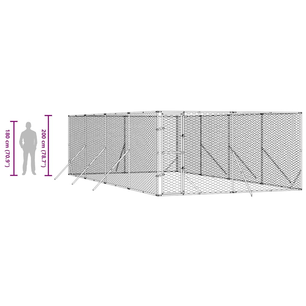 Κλουβί Σκύλου Εξωτερ. Χώρου Ασημί 4x8x2 μ. από Γαλβαν. Ατσάλι