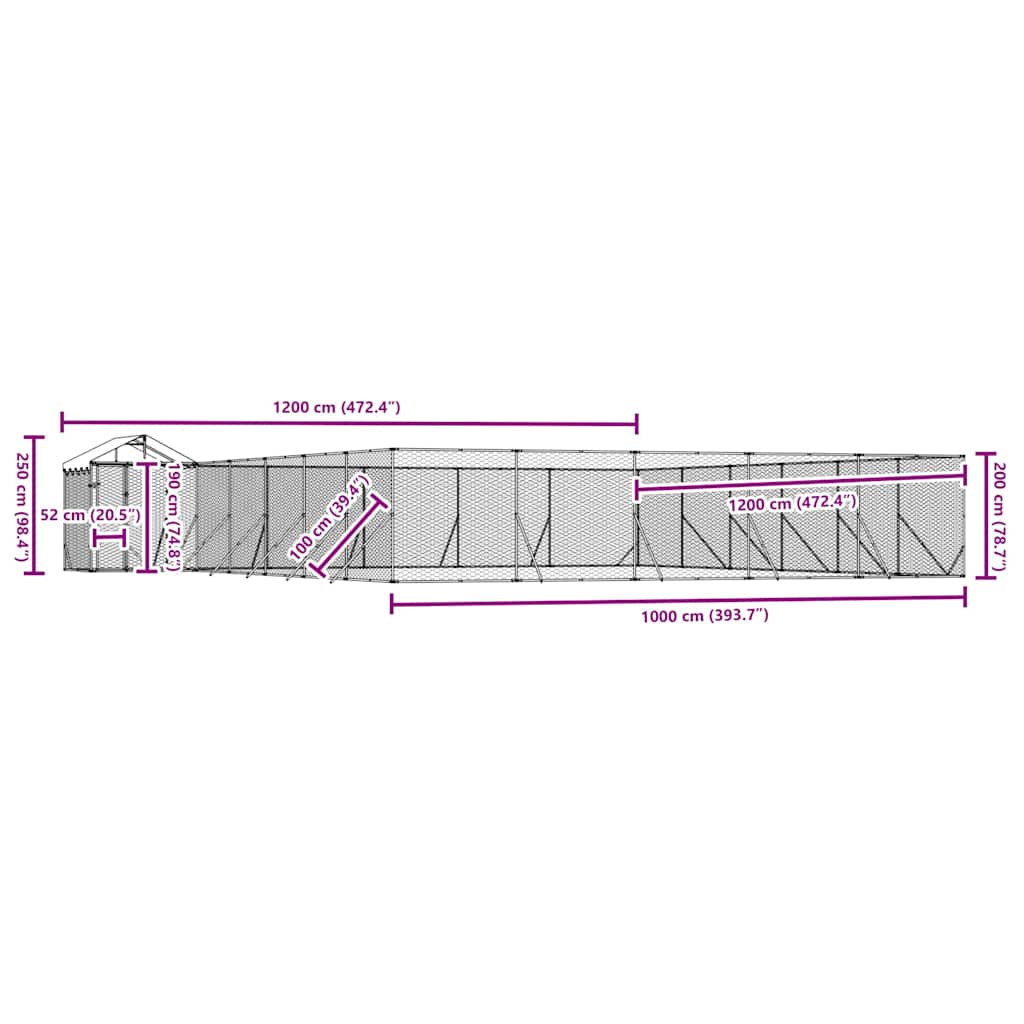 Κλουβί Σκύλου Εξ. Χώρου με Οροφή Ασημί 12x12x2,5 μ Γαλβ. Ατσάλι
