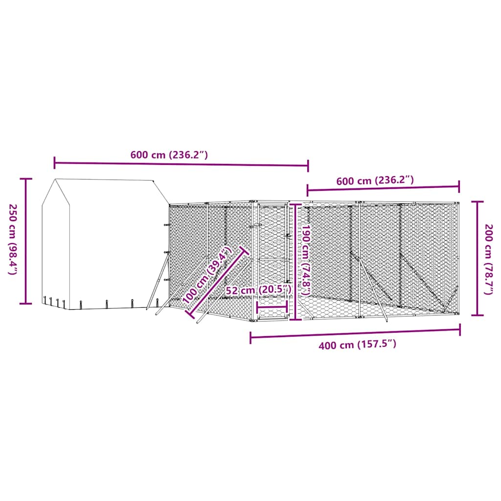 Κλουβί Σκύλου Εξ. Χώρου με Οροφή Ασημί 6x6x2,5 μ. Γαλβ. Ατσάλι