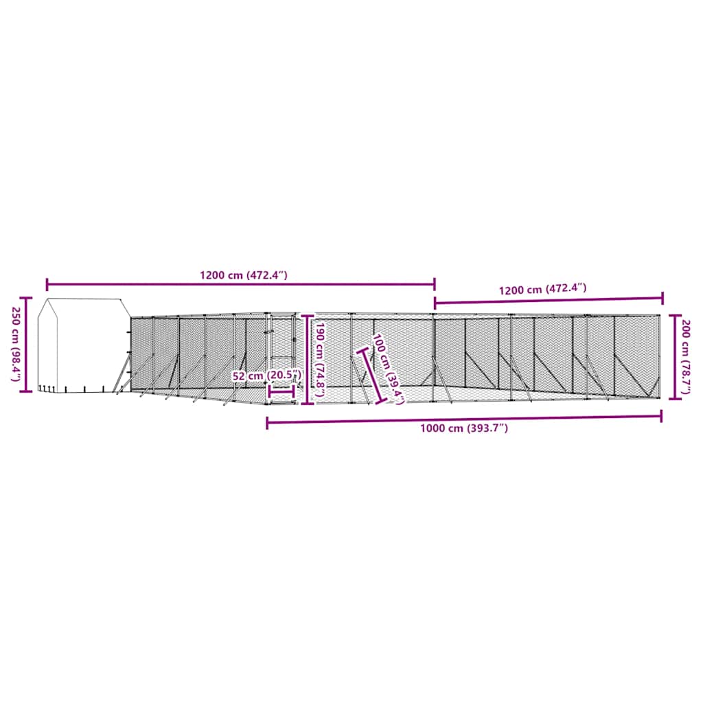 Κλουβί Σκύλου Εξ. Χώρου με Οροφή Ασημί 12x12x2,5 μ Γαλβ. Ατσάλι