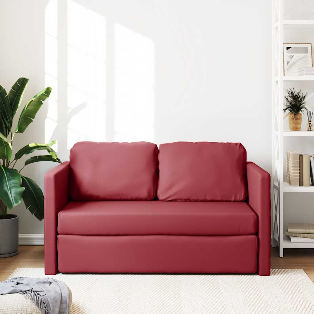 Καναπές-Κρεβάτι Δαπέδου 2σε 1 Μπορντό 112x174x55εκ. Συνθ. Δέρμα