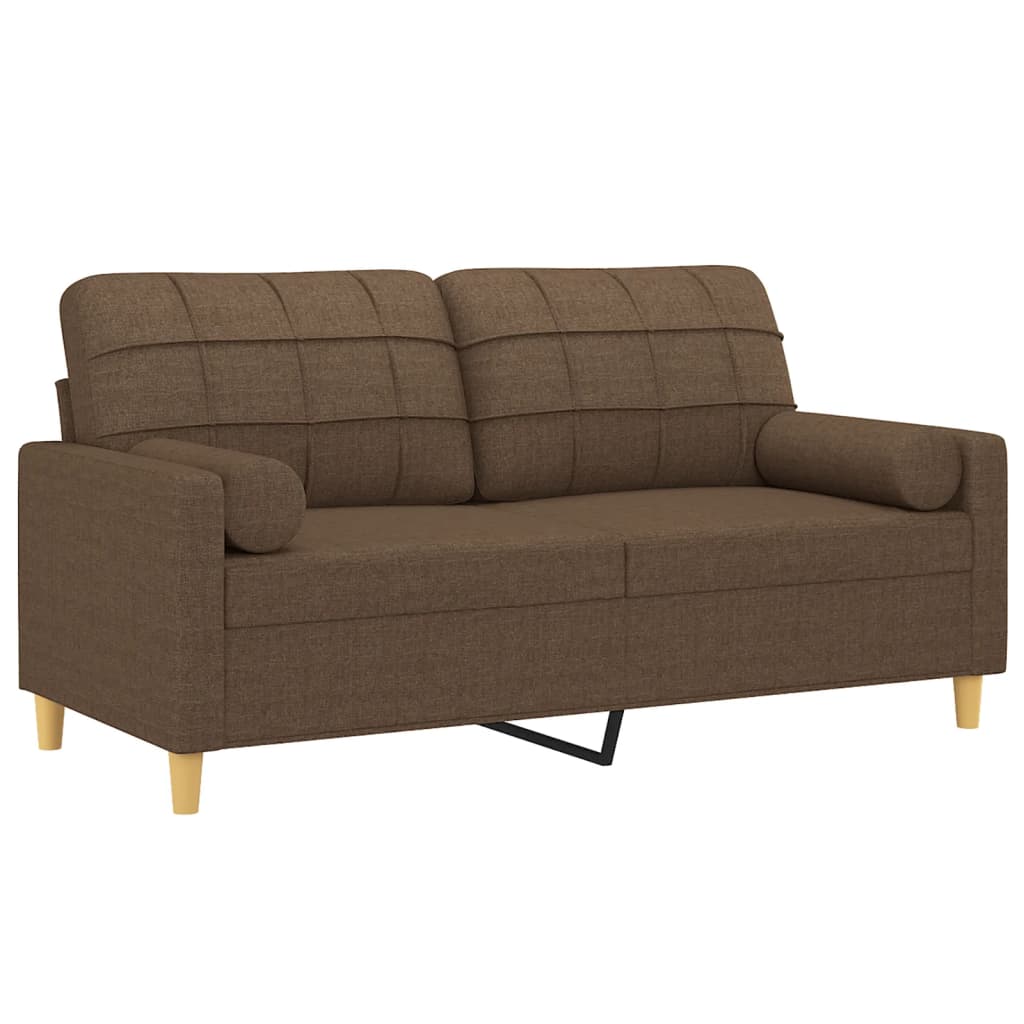 Καναπές Διθέσιος Καφέ 140 εκ. Υφασμάτινος Διακ. Μαξιλάρια