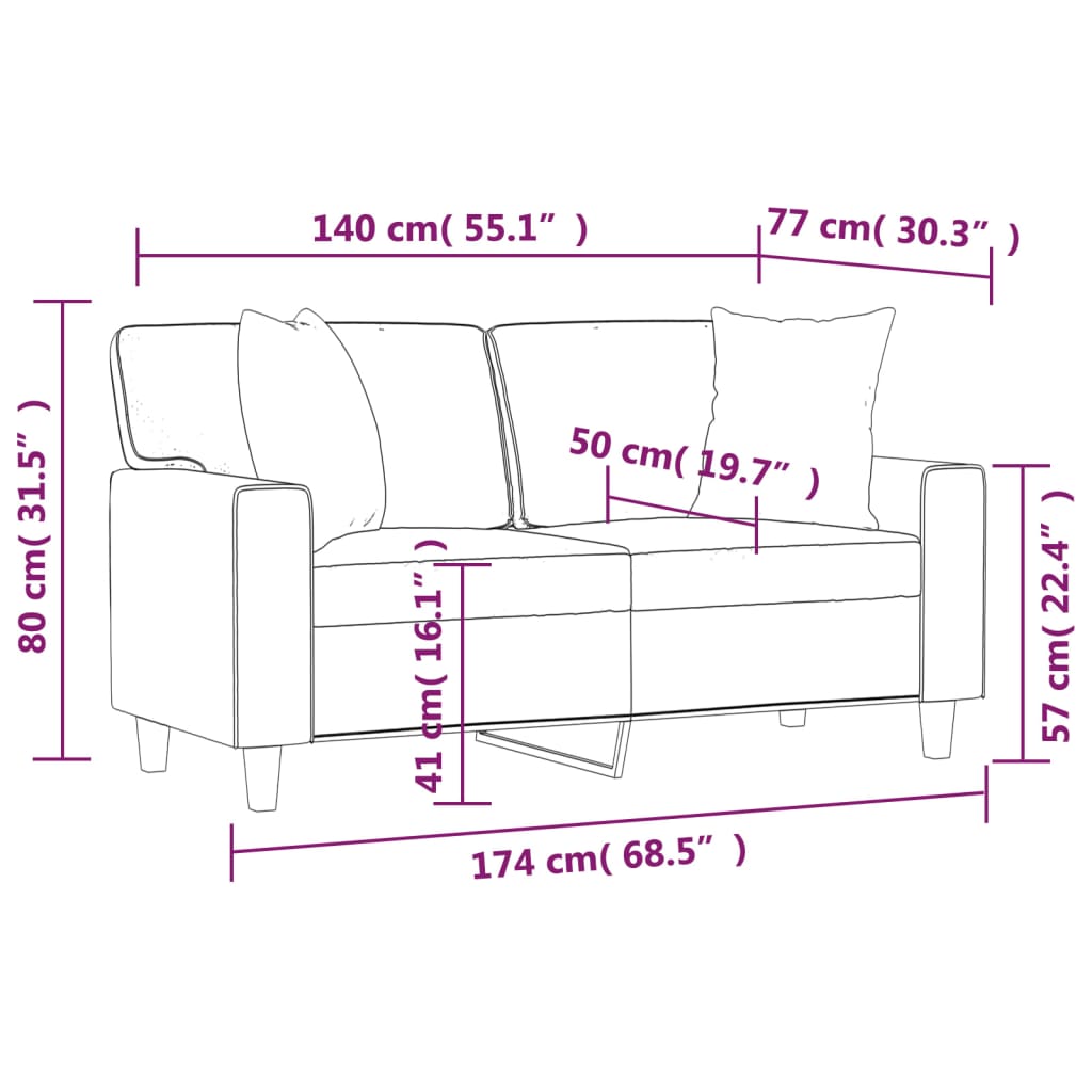 Καναπές Διθέσιος Κρεμ 140εκ. Συνθετικό Δέρμα με Μαξιλάρια