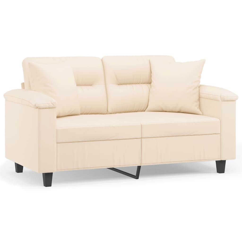Καναπές Διθέσιος Beige 120 εκ. Ύφασμα Μικροϊνών με Μαξιλάρια