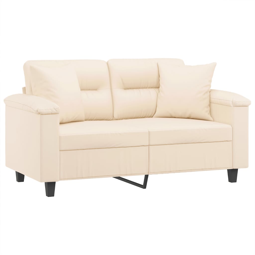 Καναπές Διθέσιος Beige 120 εκ. Ύφασμα Μικροϊνών με Μαξιλάρια