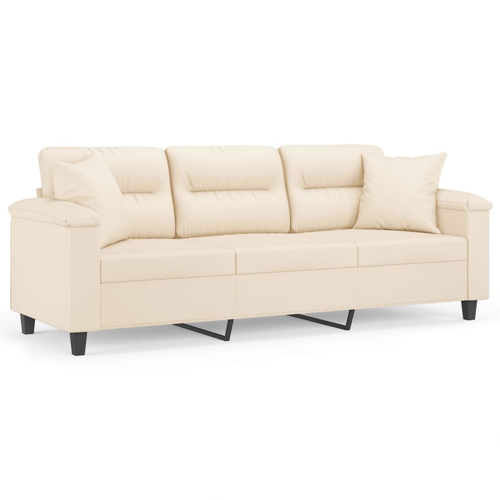 Καναπές Τριθέσιος Beige 180 εκ. από Μικροΐνες με Μαξιλάρια