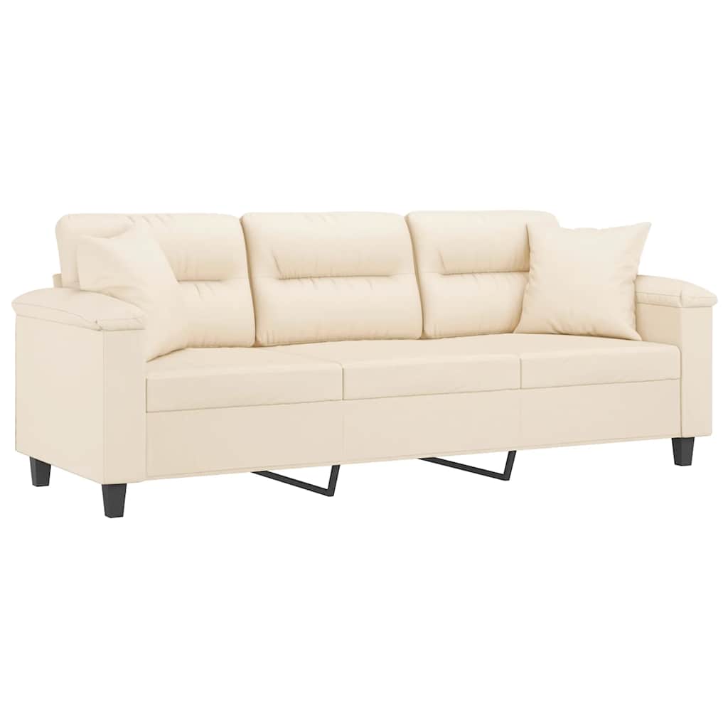 Καναπές Τριθέσιος Beige 180 εκ. από Μικροΐνες με Μαξιλάρια