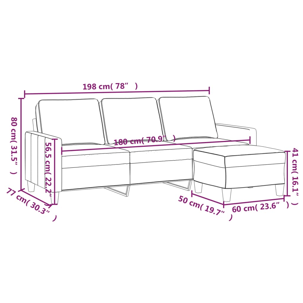 Καναπές Τριθέσιος Αν. Γκρι 180 εκ. Υφασμάτινος με Υποπόδιο