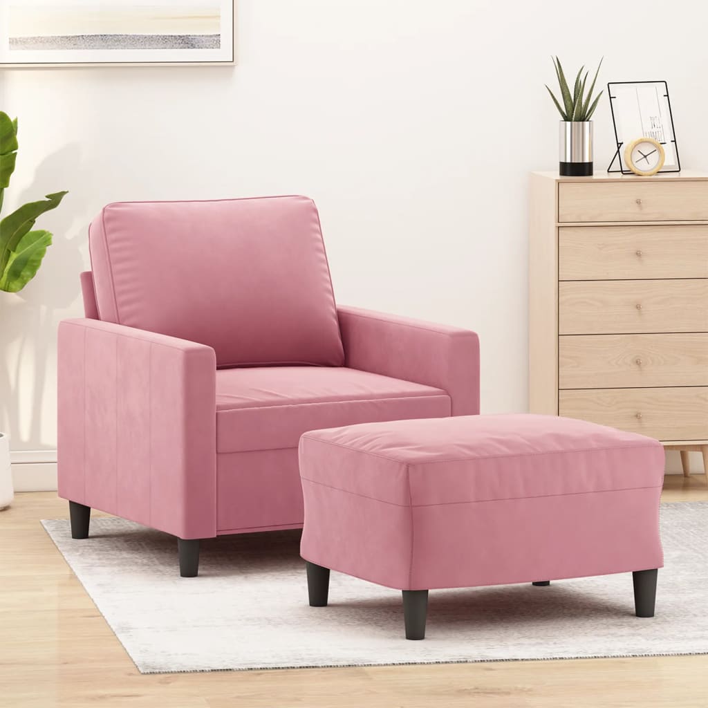Πολυθρόνα Ροζ 60 εκ. Βελούδινη με Υποπόδιο