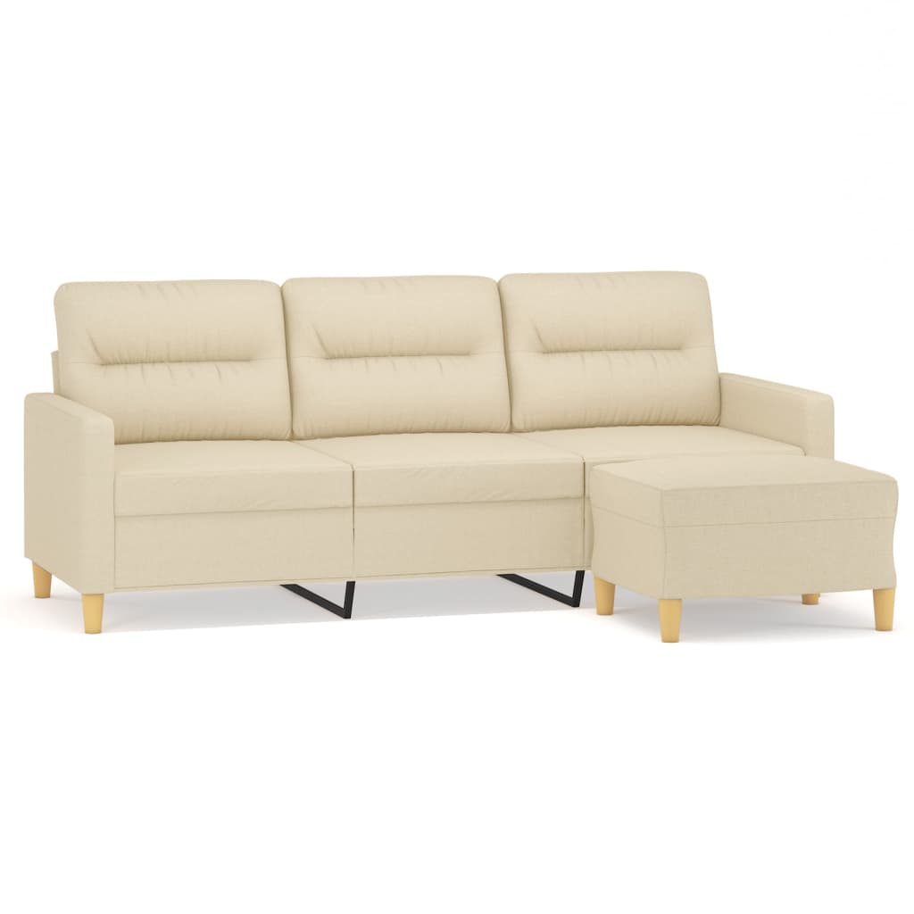 Καναπές Τριθέσιος Κρεμ 180 εκ. από Υφασμάτινος με Υποπόδιο