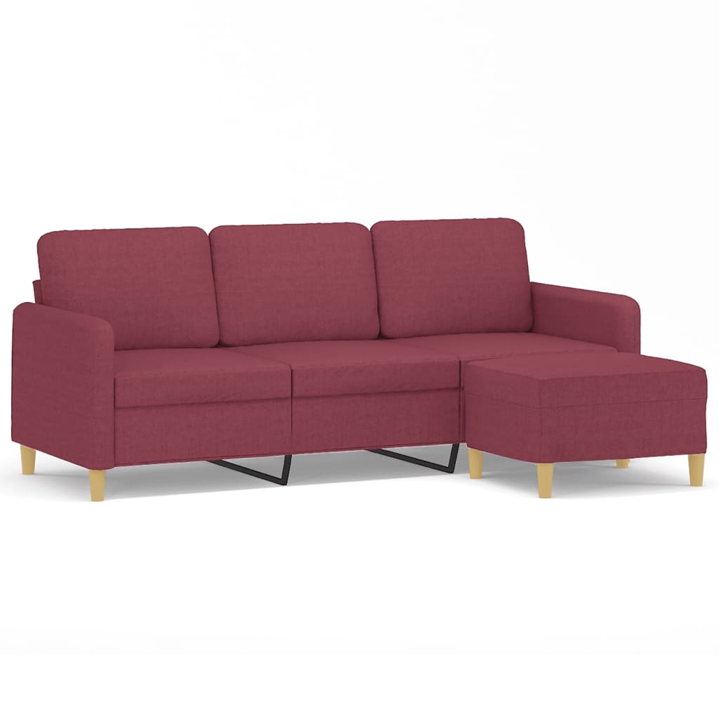 Καναπές Τριθέσιος Μπορντό 180 εκ. Υφασμάτινος με Υποπόδιο