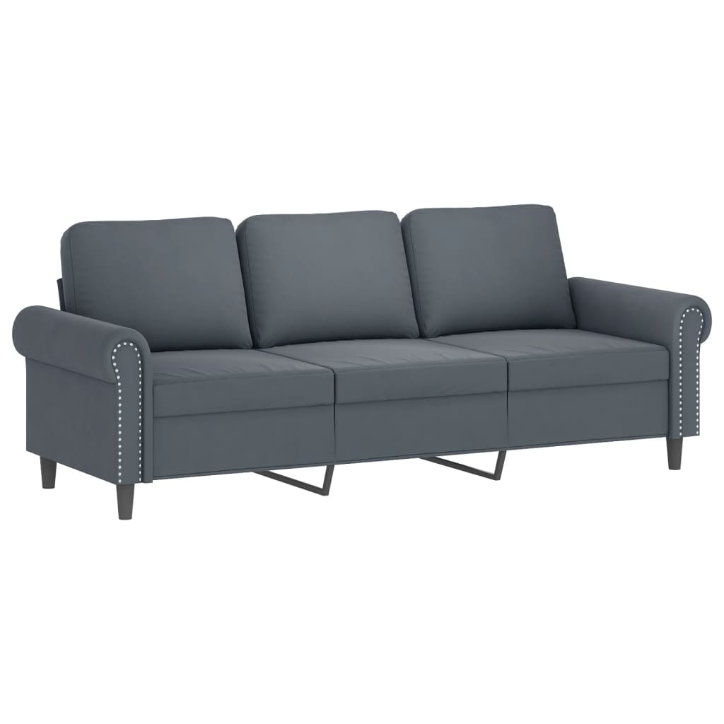 Καναπές Τριθέσιος Σκούρο Γκρι 180 εκ. Βελούδινος με Υποπόδιο
