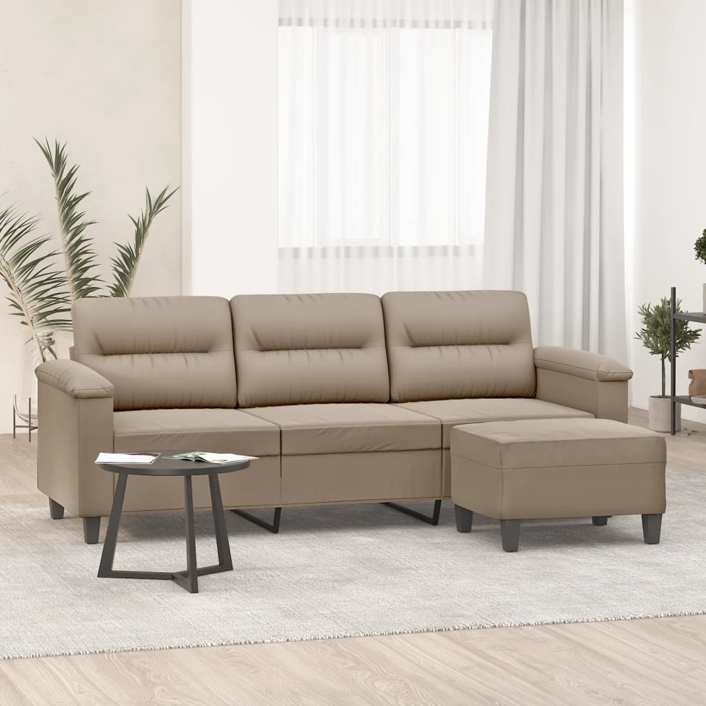 Καναπές Τριθέσιος Taupe 180 εκ. από Μικροΐνες με Υποπόδιο
