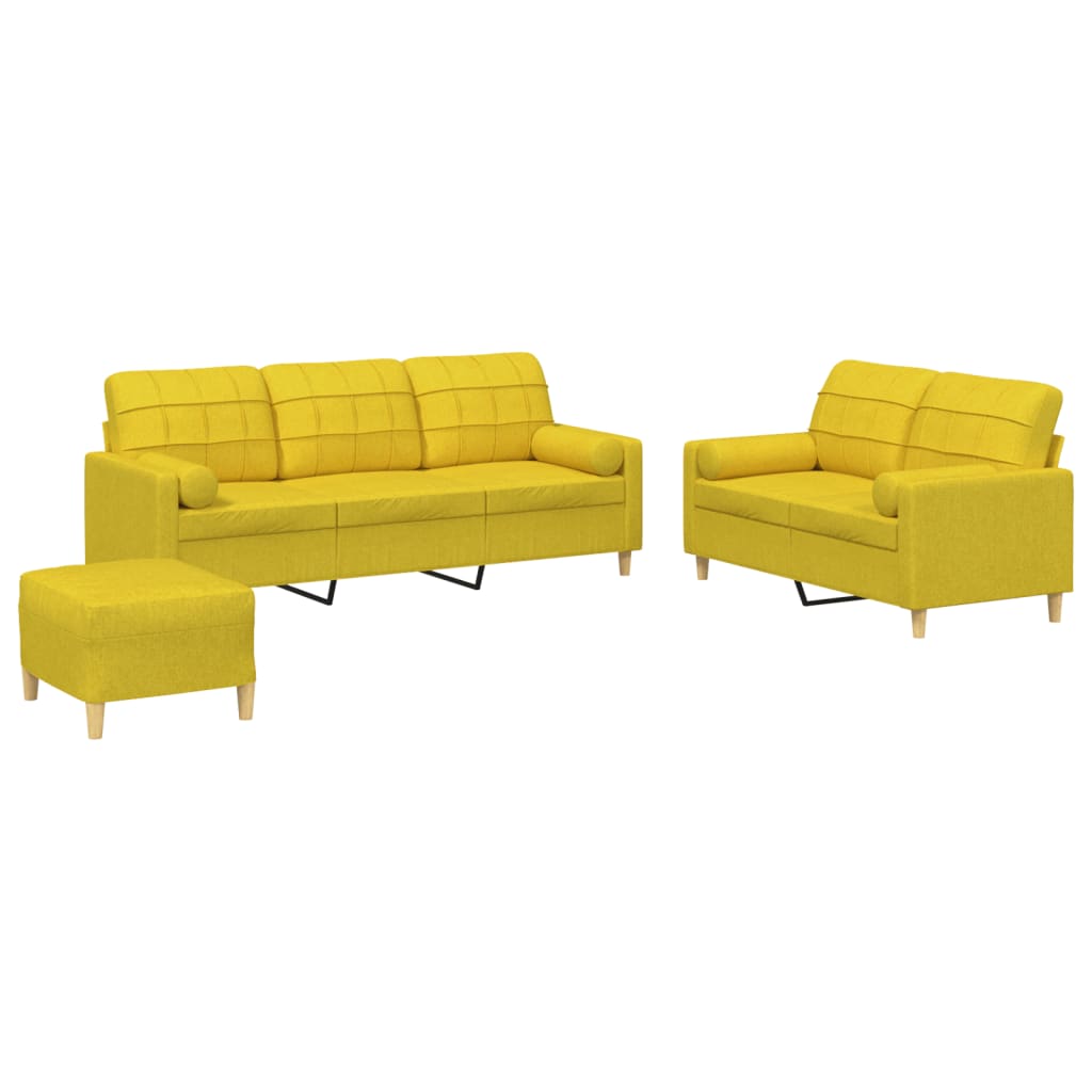 Σετ Σαλονιού 3 Τεμαχίων Αν. Κίτρινο Υφασμάτινο με Μαξιλάρια