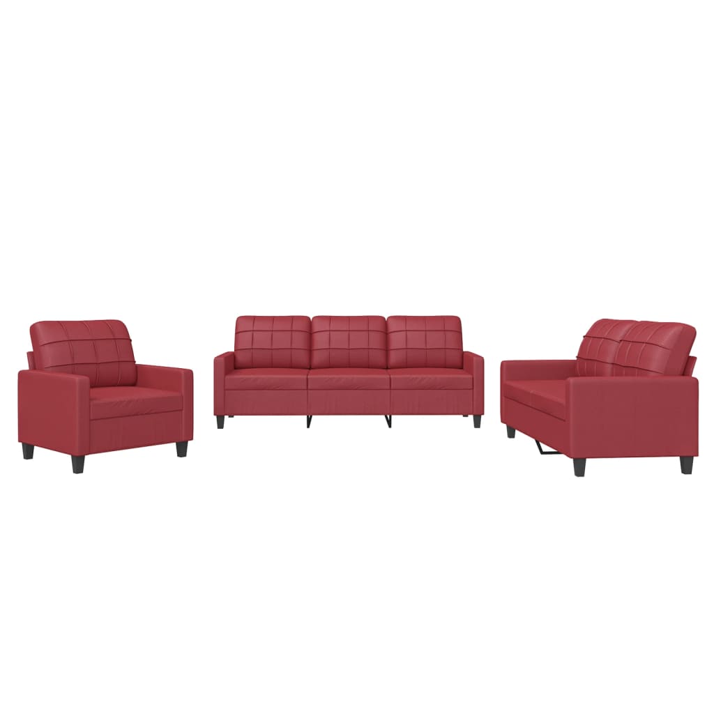 Σετ Σαλονιού 3 Τεμαχίων Μπορντό Συνθετικό Δέρμα με Μαξιλάρια