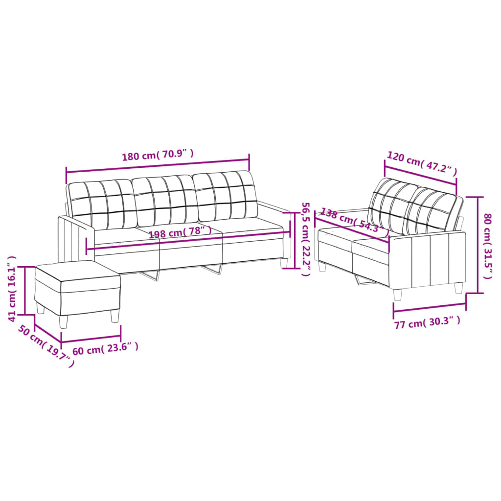 Πολυθρόνες Σετ 3 Τεμ. Καπουτσίνο Συνθετικό Δέρμα Μαξιλάρια