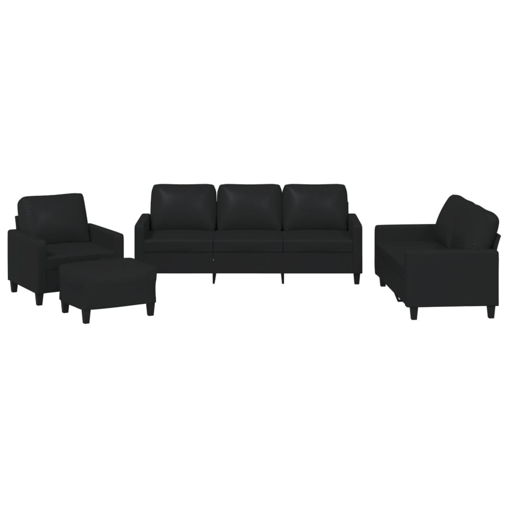 Σαλόνι Σετ 4 Τεμαχίων Μαύρο από Συνθετικό Δέρμα με Μαξιλάρια