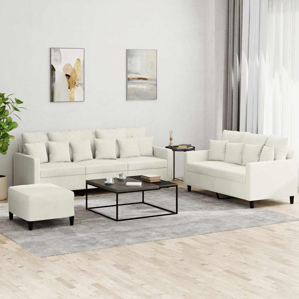 Πολυθρόνες Σετ 3 Τεμαχίων Κρεμ από Βελούδο με Μαξιλάρια