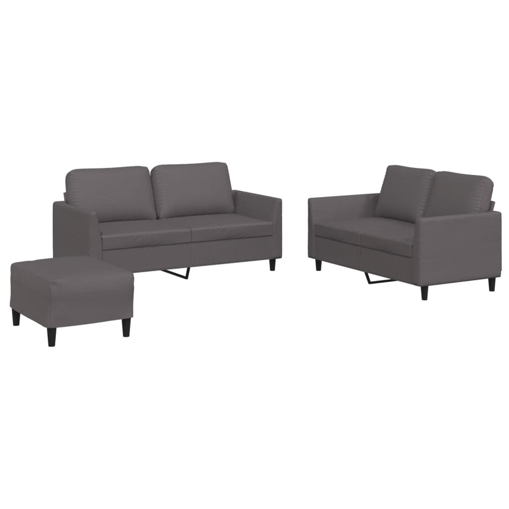 Πολυθρόνες Σετ 3 Τεμαχίων Γκρι Συνθετικό Δέρμα με Μαξιλάρια
