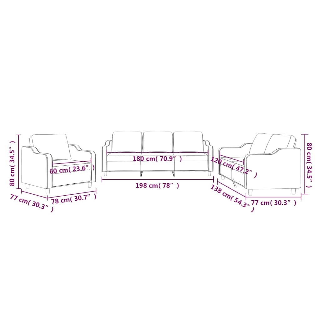 Πολυθρόνες Σετ 3 Τεμαχίων Μπορντό από Ύφασμα με Μαξιλάρια