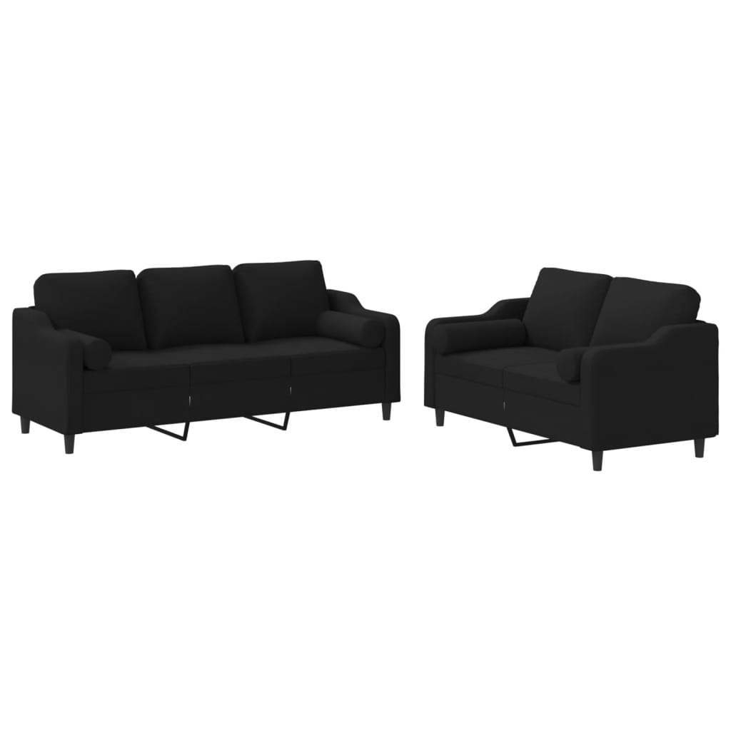 Σετ Σαλονιού 2 Τεμαχίων Μαύρο Υφασμάτινο με Μαξιλάρια