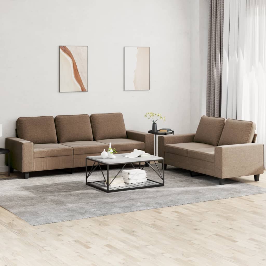 Σετ Σαλονιού 2 Τεμαχίων Καφέ Υφασμάτινο