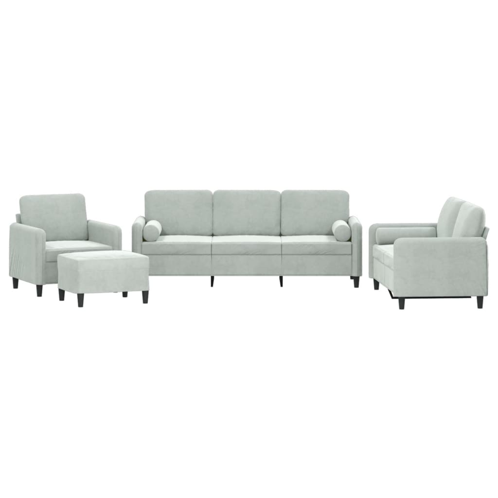 Σετ Σαλονιού 4 Τεμαχίων Ανοιχτό Γκρι Βελούδινο με Μαξιλάρια