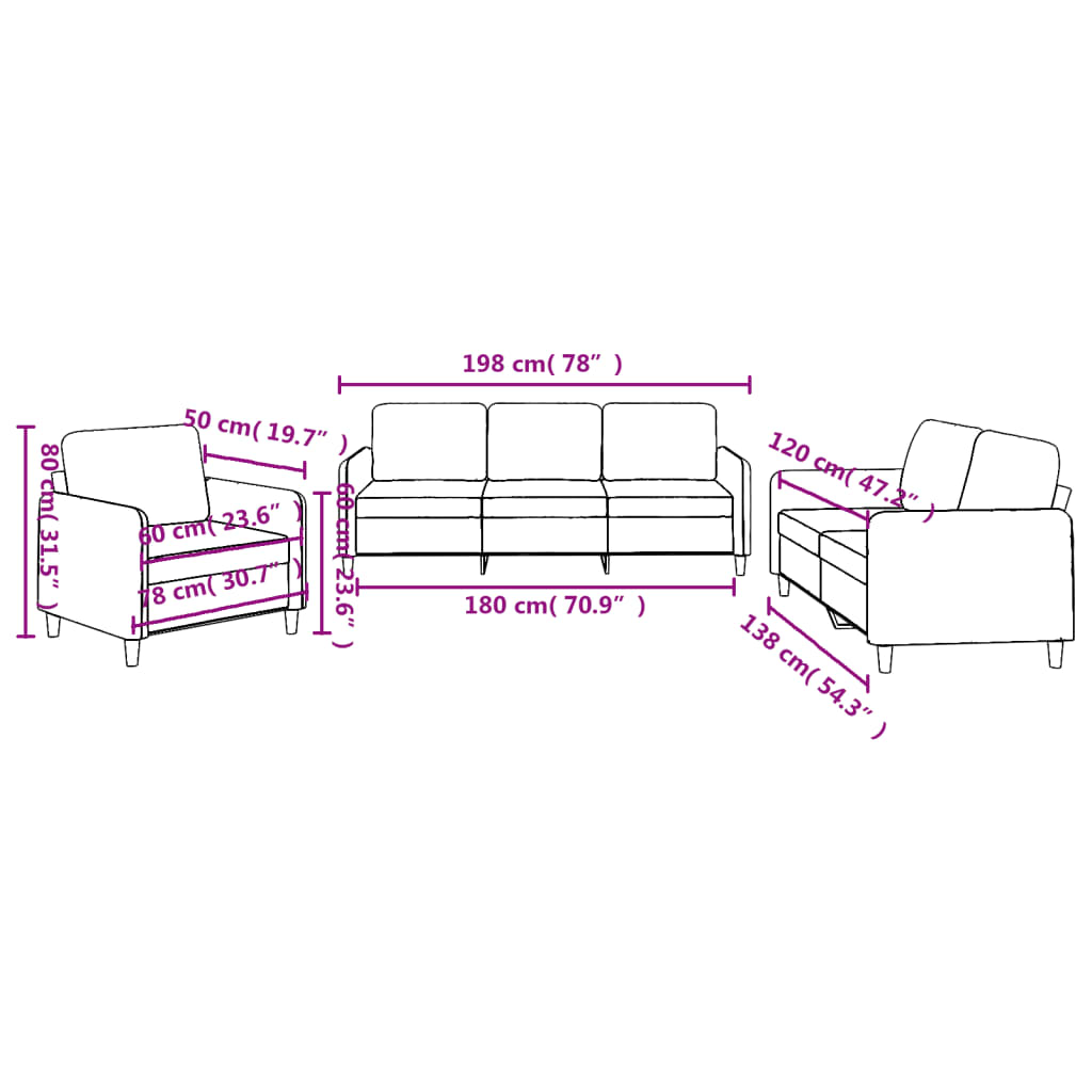 Πολυθρόνες Σετ 3 Τεμαχίων Μαύρες από Ύφασμα με Μαξιλάρια