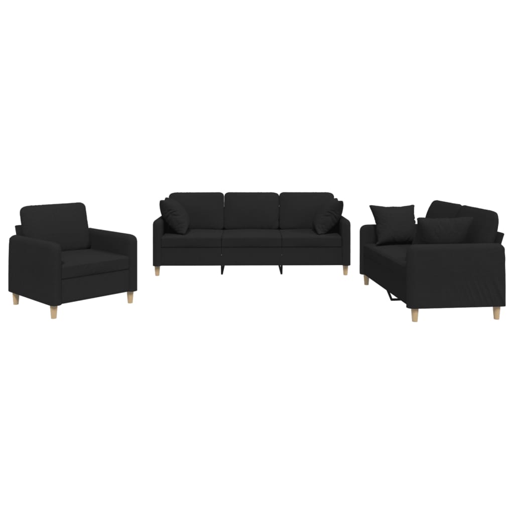 Πολυθρόνες Σετ 3 Τεμ. Μαύρες από Ύφασμα Μικροϊνών με Μαξιλάρια