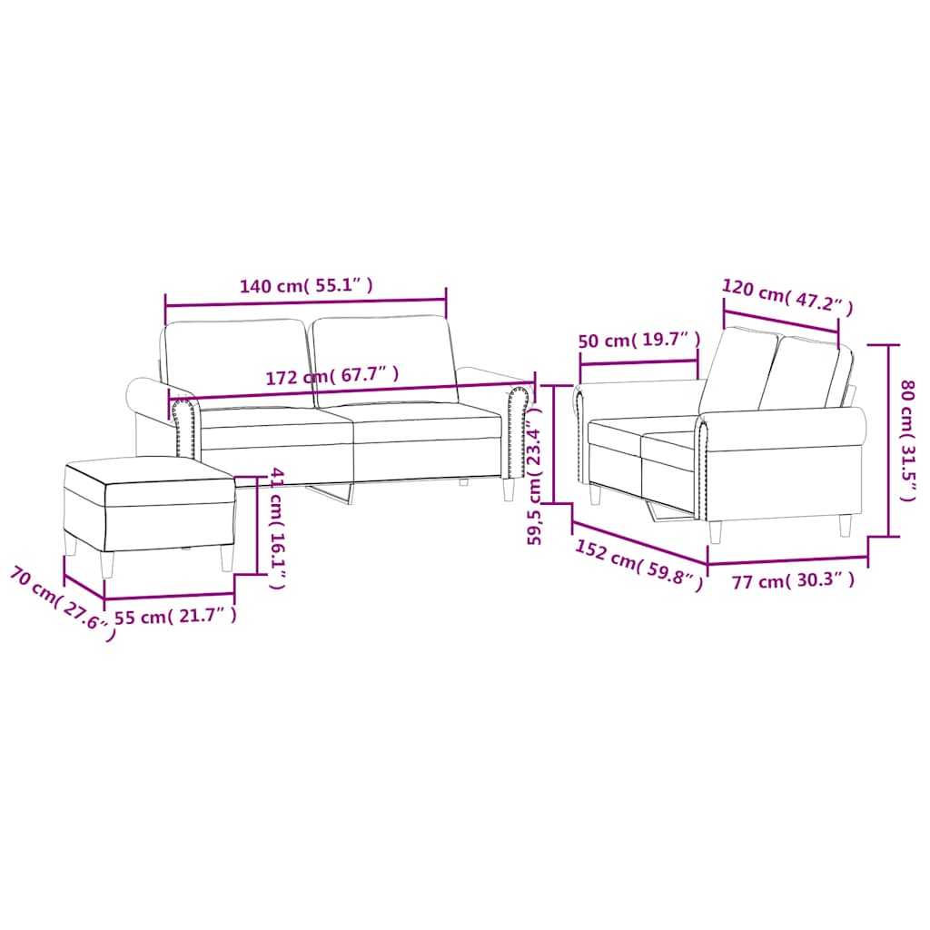 Σετ Σαλονιού 3 Τεμαχίων Μαύρο από Βελούδο με Μαξιλάρια