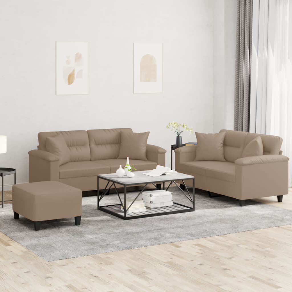 Σετ Σαλονιού 3 τεμ. Καπουτσίνο Συνθετικό Δέρμα Μαξιλάρια