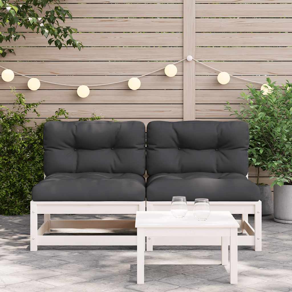 Καναπέδες Κήπου Χωρίς Μπράτσα 2Τεμ Λευκοί Μασίφ Πεύκο+Μαξιλάρια – εικόνα προϊόντος 3