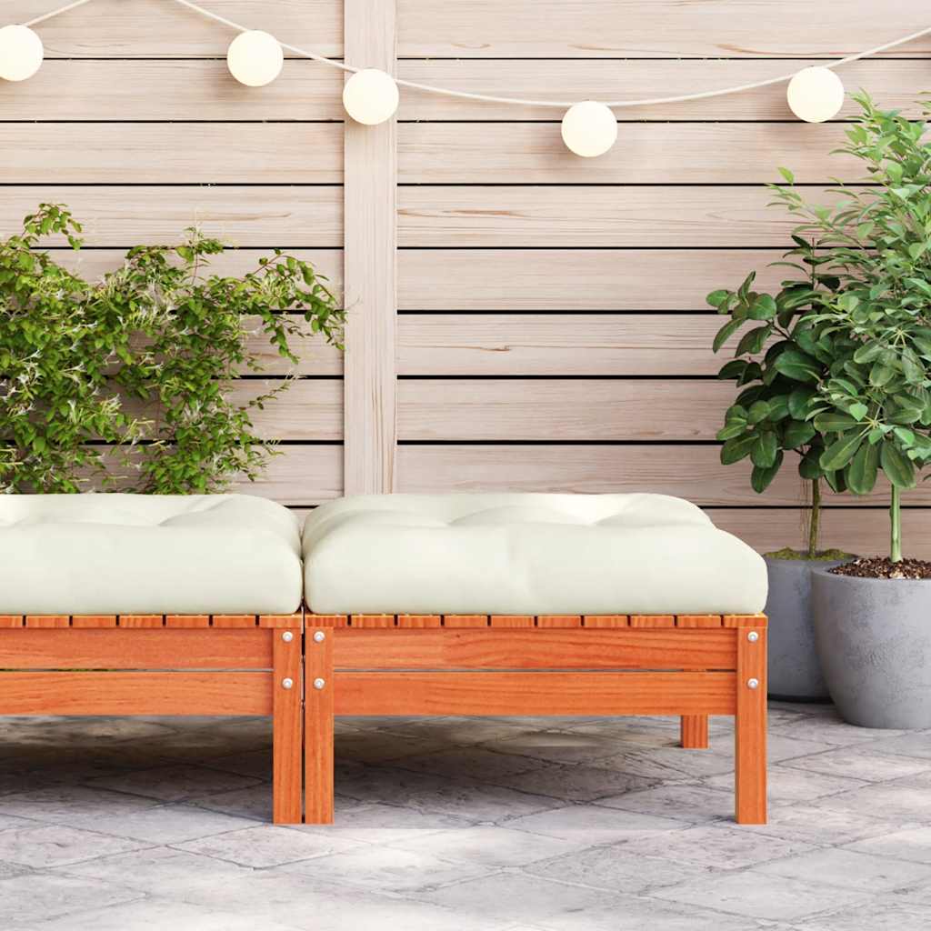 Υποπόδιο Κήπου Καφέ Κεριού από Μασίφ Ξύλο Πεύκου με Μαξιλάρι