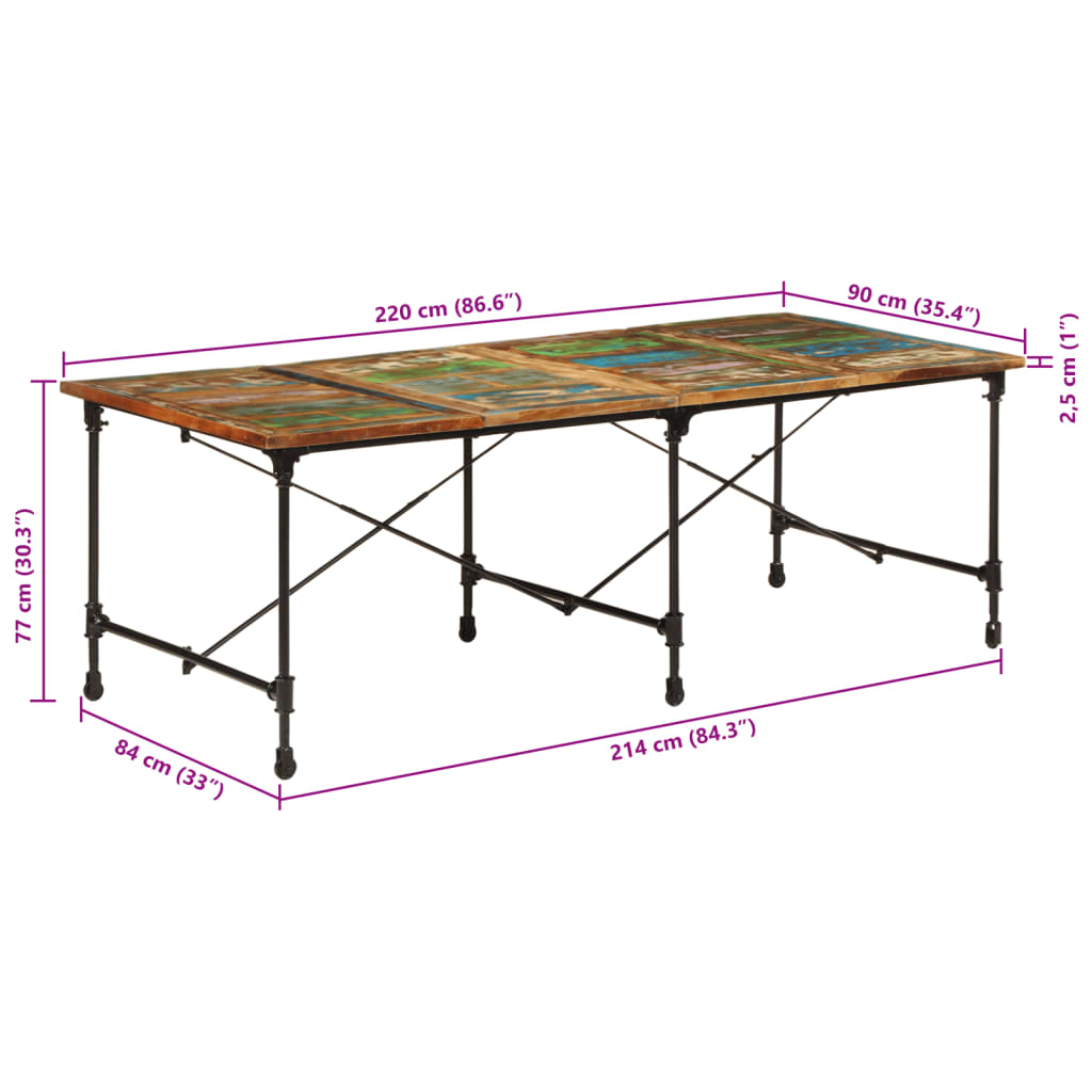 Τραπεζαρία 220 x 90 x 77 εκ. από Μασίφ Ανακυκλωμένο Ξύλο