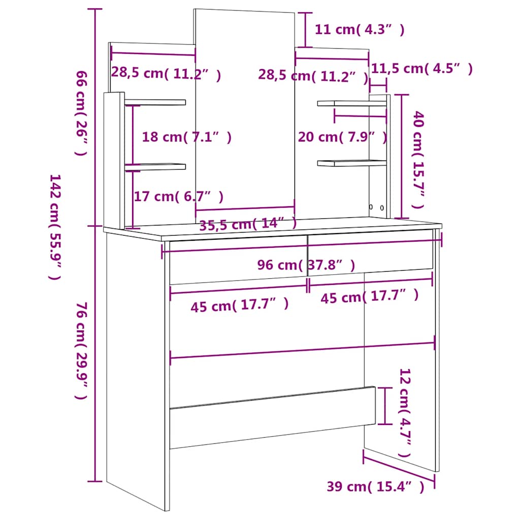 Μπουντουάρ με Καθρέφτη Μαύρο 96 x 39 x 142 εκ.