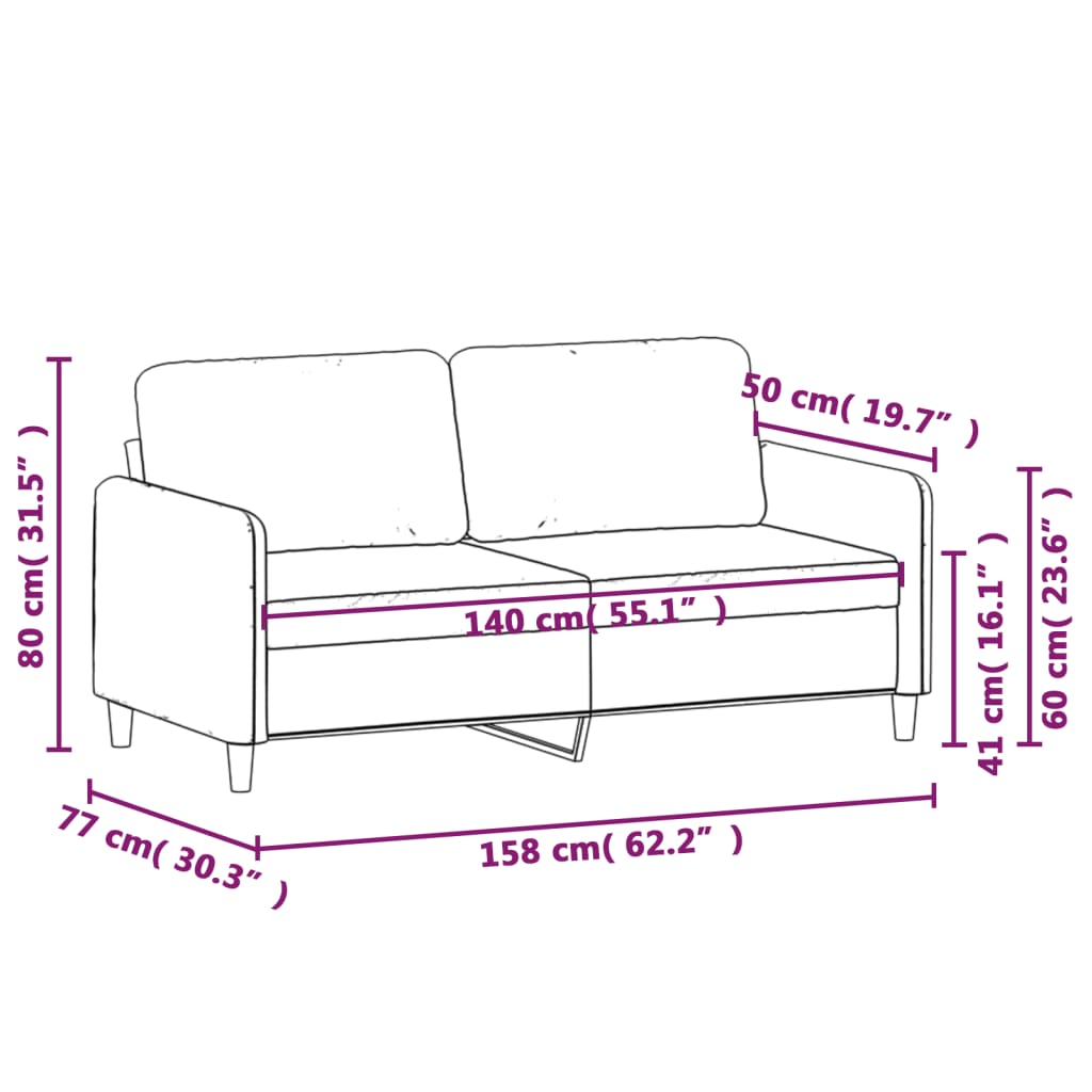 Καναπές Διθέσιος Σκούρο Γκρι 140 εκ. Υφασμάτινος