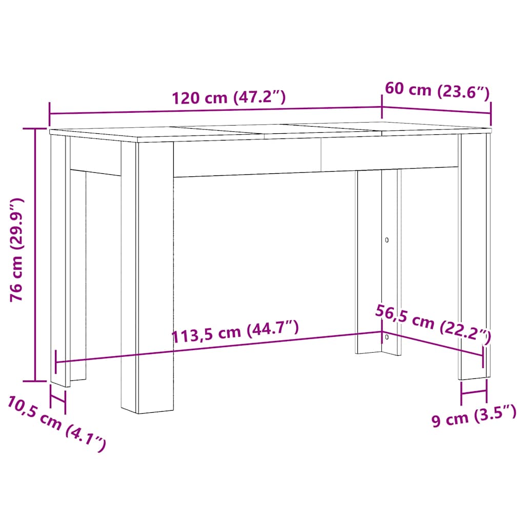 Τραπεζαρία Γκρι Sonoma 120 x 60 x 76 εκ. από Επεξεργασμένο Ξύλο