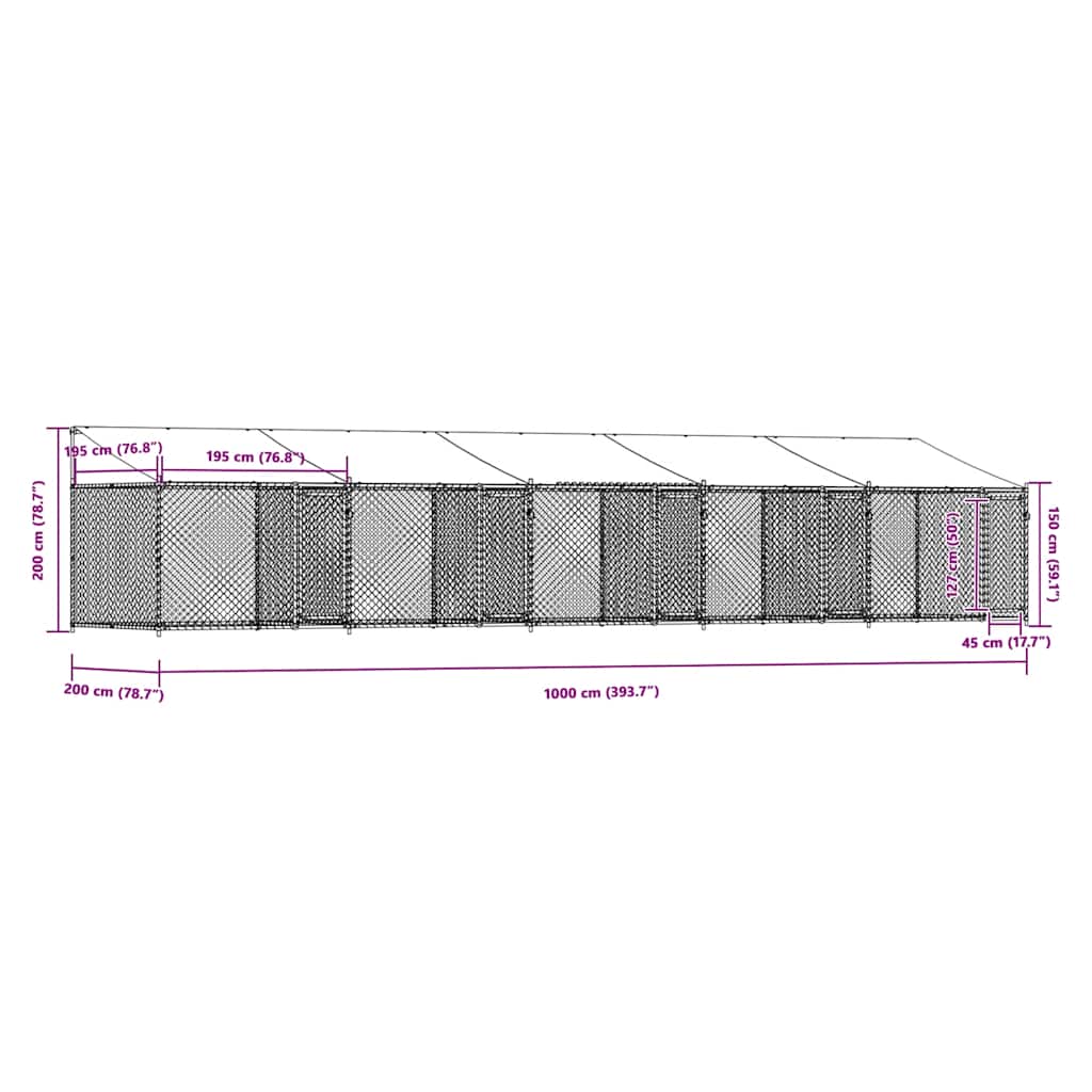 Κλουβί Σκύλου με Οροφή και Πόρτες Γκρι 10x2x2 μ. Γαλβ. Χάλυβας