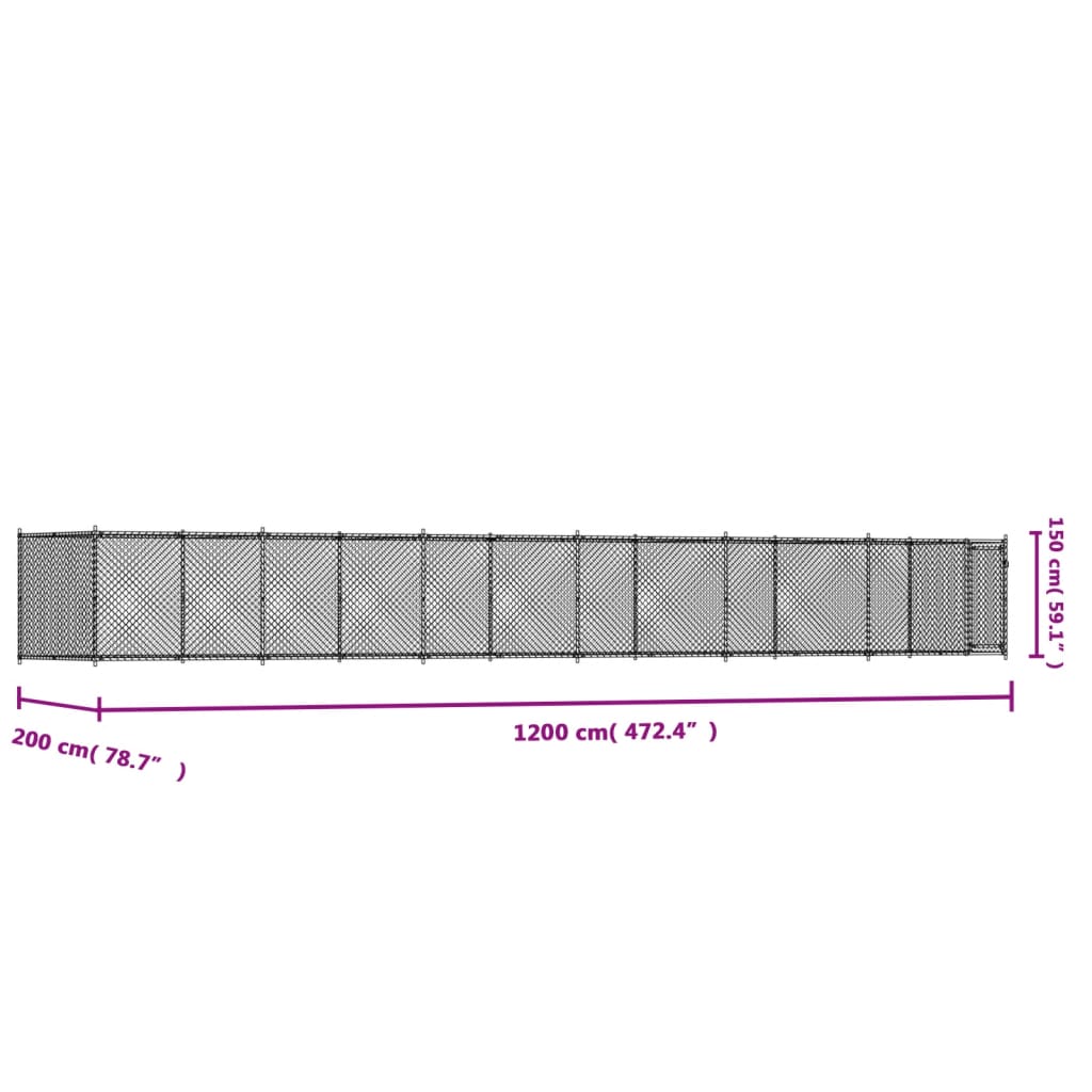 Κλουβί Σκύλου με Πόρτα Γκρι 12x2x1,5 μ. Γαλβανισμένος Χάλυβας