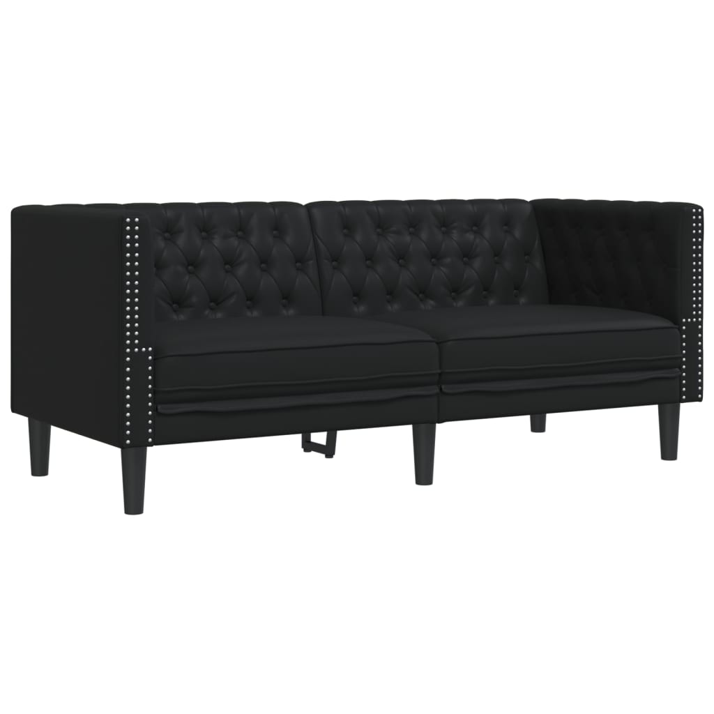 Σετ Καναπέδων Chesterfield 3 Τεμαχίων από Μαύρο Συνθετικό Δέρμα