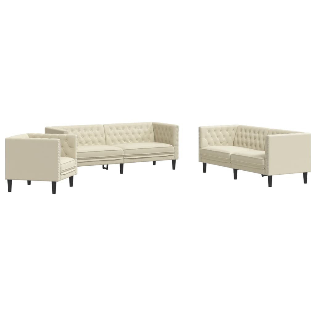 Καναπές Chesterfield 3 τεμαχίων σετ Cream Faux Leather