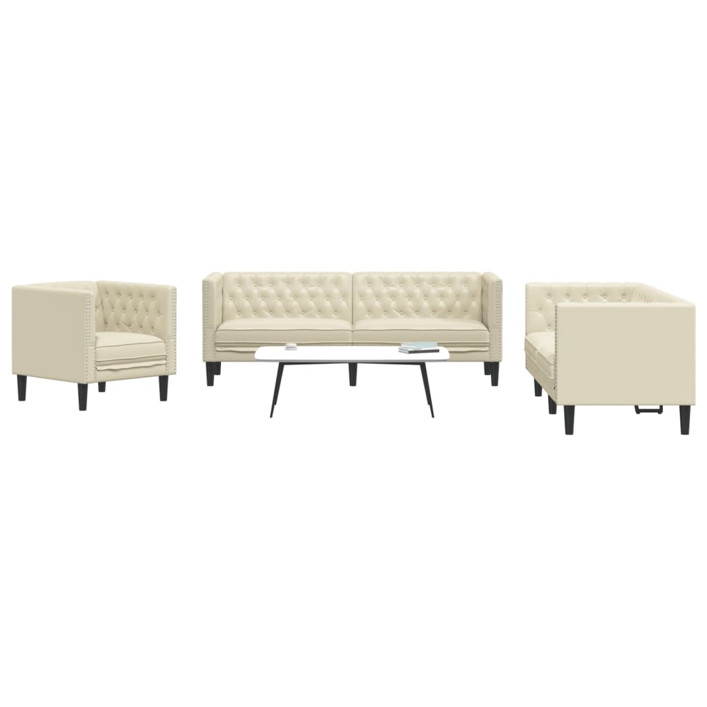 Καναπές Chesterfield 3 τεμαχίων σετ Cream Faux Leather